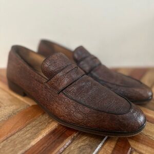 John Varvatos Dark Brown Leather crocodile loafers  men’s 8.5